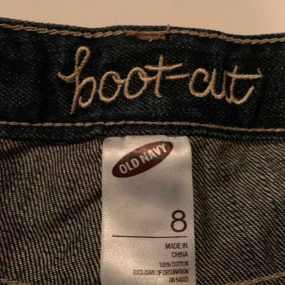 Old Navy Girls Size 8 Blue Denim Pink Details Boot Cut Jeans Adjustable Waist